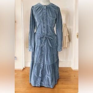 Anthropologie blue corduroy tiered maxi dress